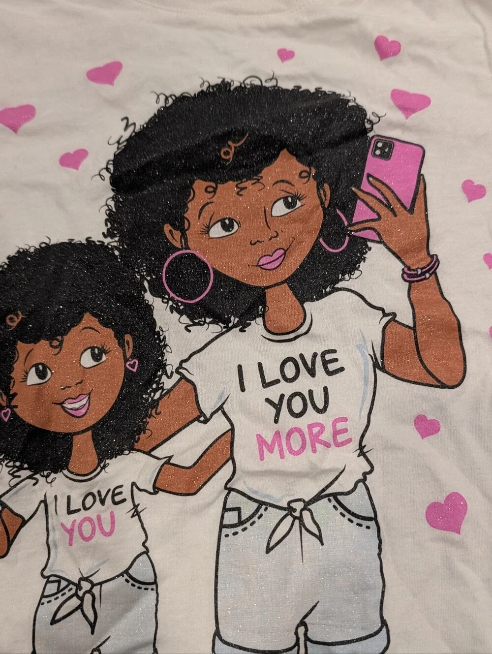 Girls White Graphic Tee with Pink Accents - Mother & Daughter I Love You More